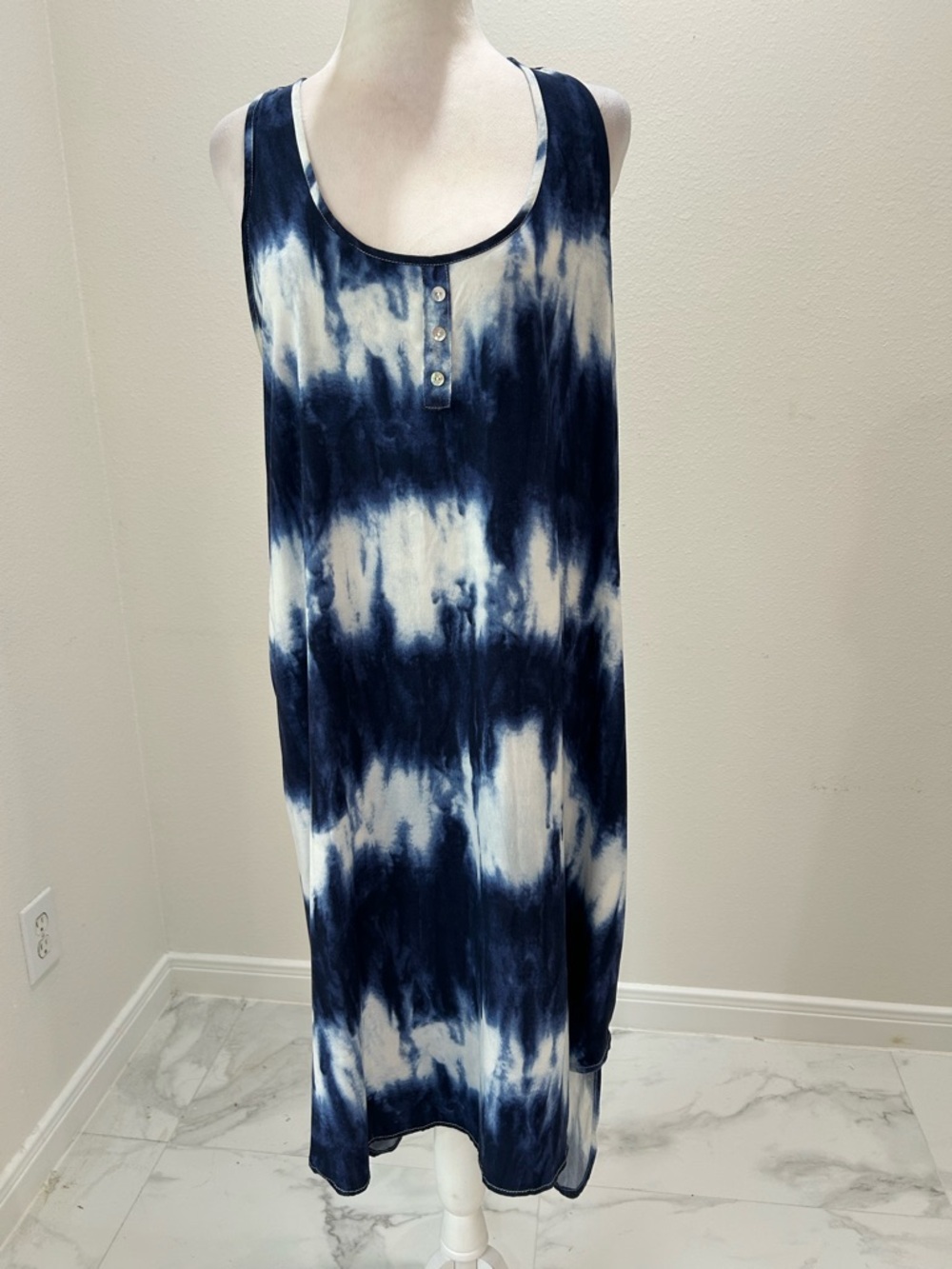 Mittoshop Tie-Dye Navy and White Sleeveless Tank Cover Up Dress